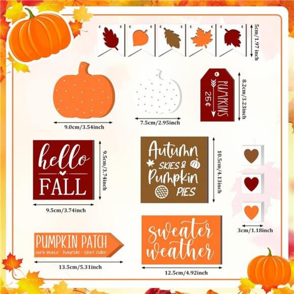 15 Pcs Fall Tiered Tray Decor Set Fall Decorations for Home Autumn Wood Signs - Picture 4 of 7